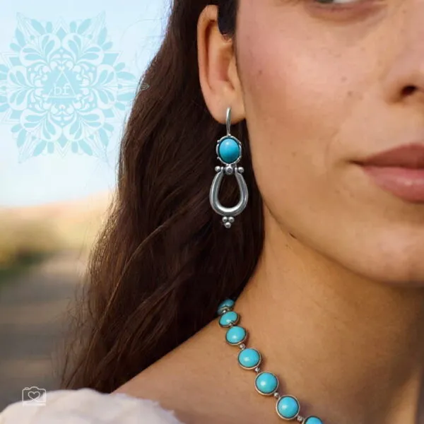 Calypso boho ethnic σκουλαρίκια με τυρκουάζ πέτρα από επάργυρο μπρούντζο