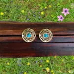 Sun Earrings σετ κοσμημάτων με χρυσό κολιέ δίσκο 25mm και σκουλαρίκια καρφάκι 14mm με τυρκουάζ φυσική πέτρα