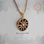 Faethon gold sun pendant necklace from stainless steel with black enamel disk and 50cm foxtail chain