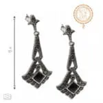 Σκουλαρίκια Onyx Dream ασημένια 925 καρφωτά με κρεμαστό ρόμβο και μαύρο όνυχα 48mm