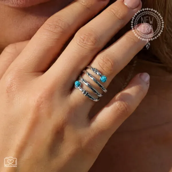 Sky Infinity Ring ατσάλινο σπιράλ δαχτυλίδι με στρογγυλή ημιπολύτιμη πέτρα τυρκουάζ 18mm