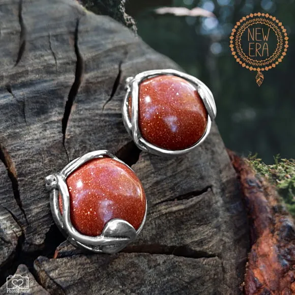 Sunstone glow silver earrings with natural sunstone gemstone in 925 sterling silver from New Era collection