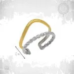 Δίχρωμο ατσάλινο δαχτυλίδι Crown Ring με διπλό σύρμα, χρυσή κυματιστή και ασημί στριφτή βέργα, αυξομειούμενο 12mm.