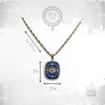 Blue Magic Necklace - Ατσάλινο μενταγιόν με μπλε σμάλτο και πέτρες, αλυσίδα ψαροκόκκαλο στριφτή, χρυσό-μπλε BF05.00018