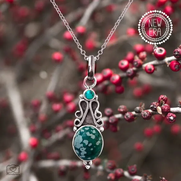 Μενταγιόν Turquoise Temple Necklace από ασήμι 925 με ημιπολύτιμες πέτρες τυρκουάζ και ασημένια 925 αλυσίδα 45cm