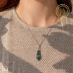 Μενταγιόν Turquoise Temple Necklace από ασήμι 925 με ημιπολύτιμες πέτρες τυρκουάζ και ασημένια 925 αλυσίδα 45cm