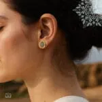 Sun Earrings σετ κοσμημάτων με χρυσό κολιέ δίσκο 25mm και σκουλαρίκια καρφάκι 14mm με τυρκουάζ φυσική πέτρα