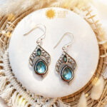 Σκουλαρίκια από ασήμι 925 με πέτρες Blue Topaz σε σχήμα νύχι 3x5mm και δάκρυ 8x10mm