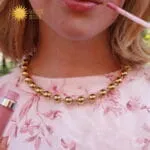 Golden Orbit Necklace Chain ατσάλινο χρυσό τσόκερ με γυαλιστερές μπίλιες 10mm