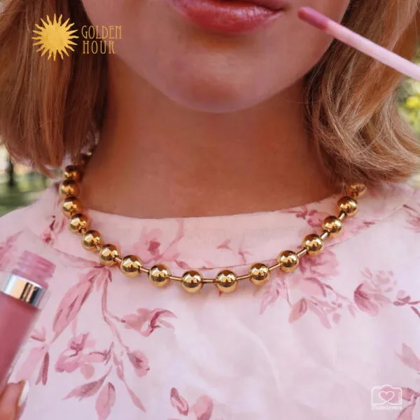 Golden Orbit Necklace Chain ατσάλινο χρυσό τσόκερ με γυαλιστερές μπίλιες 10mm