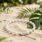 Ατσάλινο βραχιόλι ποδιού Luna Pearl Silver με λευκές πέρλες 5mm