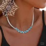 Ατσάλινο κολιέ ψαροκόκαλο Octopus Aqua με τυρκουάζ ημιπολύτιμες πέτρες