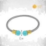 Olympia Bracelet, ατσάλινο χρυσό βραχιόλι με στριφτό ατσαλόσυρμα 4mm και τιρκουάζ μπίλιες 10mm.