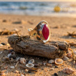 Δαχτυλίδι Ruby Ember από ασήμι 925 με σφυρήλατο σχέδιο και φυσικό ρουμπίνι marquise σε βαθύ κόκκινο χρώμα