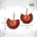 Amazonia Crimson Spiral Earrings χειροποίητα μακραμέ σκουλαρίκια σε κόκκινο και πορτοκαλί με μπρούτζινη σπείρα