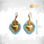 Azure Heart Earrings χρυσά ατσάλινα σκουλαρίκια καρδιά με γαλάζιες χάντρες 38mm