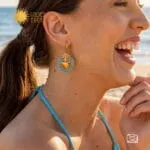 Azure Heart Earrings χρυσά ατσάλινα σκουλαρίκια καρδιά με γαλάζιες χάντρες 38mm