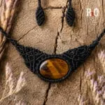 Χειροποίητο μακραμέ κολιέ Jaguar Eye Necklace με φυσικό Μάτι της Τίγρης