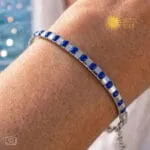 Marine Luxe Bracelet, ατσάλινο βραχιόλι Ωμέγα με μπλε σμάλτο 4mm και προέκταση 17+3cm.