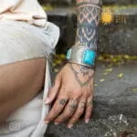 Navajo Spirit Bracelet ατσάλινο βραχιόλι με ορθογώνιες τυρκουάζ πέτρες