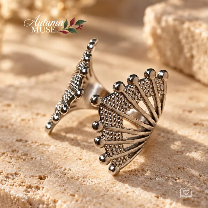 Royal Plume Ring, ατσάλινο δαχτυλίδι με σχέδιο βεντάλιες 21 mm