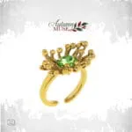 Χρυσό ατσάλινο δαχτυλίδι Verdant Bloom Ring με σχέδιο άνθους και οβάλ ανοιχτοπράσινη πέτρα
