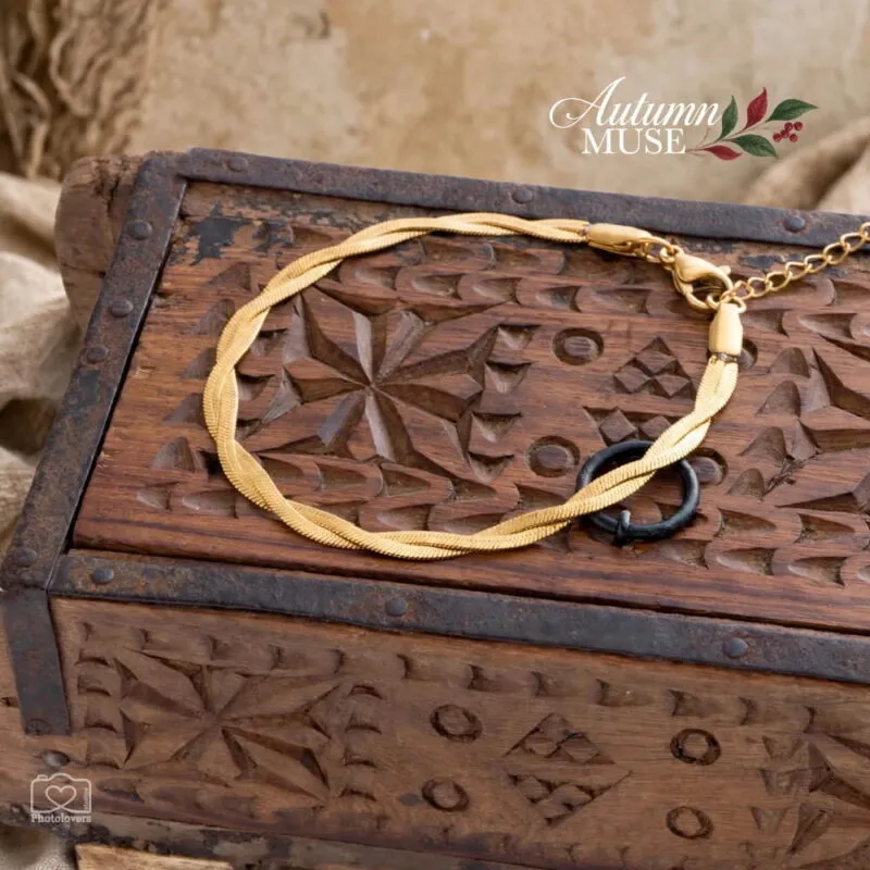 Harmony Golden Bracelet, χρυσό ατσάλινο βραχιόλι με διπλή αλυσίδα ψαροκόκκαλο 2 mm.