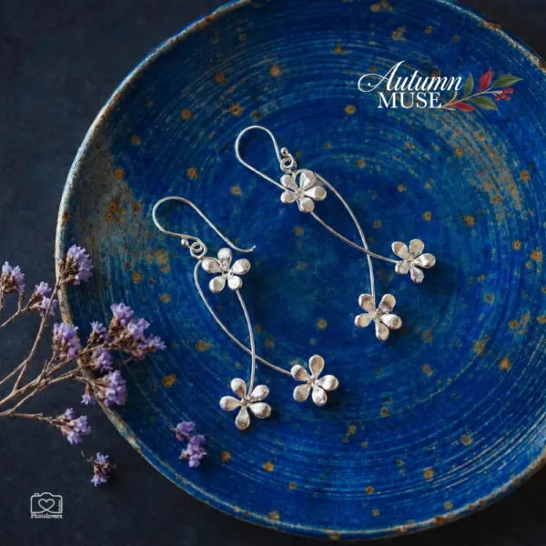 Silver Meadow Earrings, ασημένια σκουλαρίκια 925 με μαργαρίτες, 35 mm